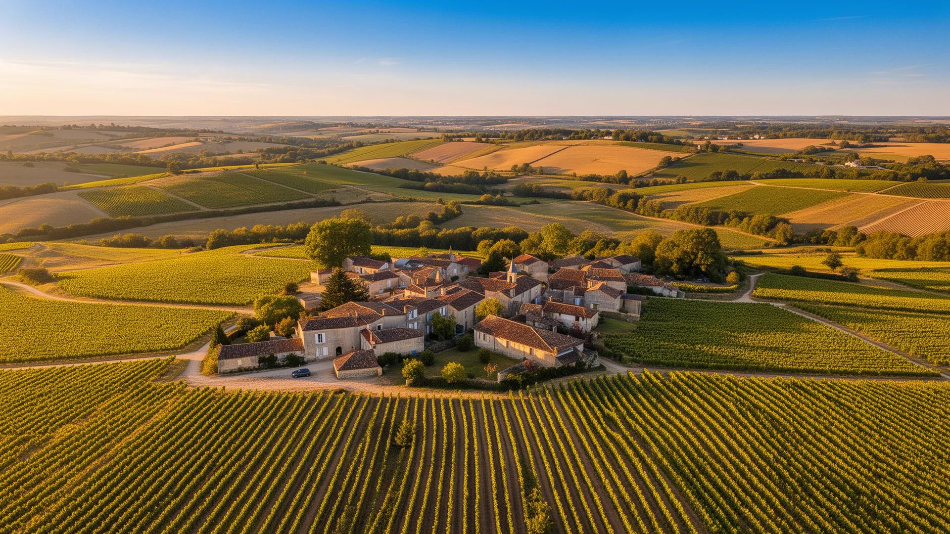 Entre-deux-Mers, zone d'intervention IAD Micro Plus Vue aérienne des vignobles de l'Entre-deux-Mers près de Sadirac
